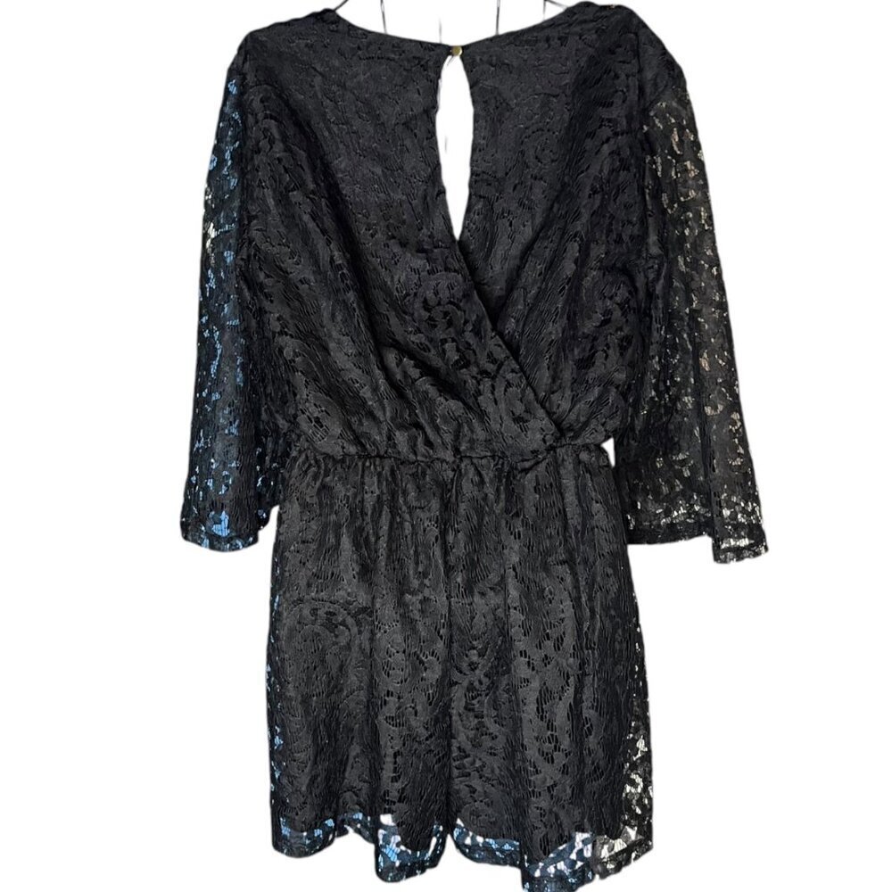 5/$25 Everly‎ Women's L Long Sleeve Black Lace Crossover Romper Office Victorain - Picture 2 of 4